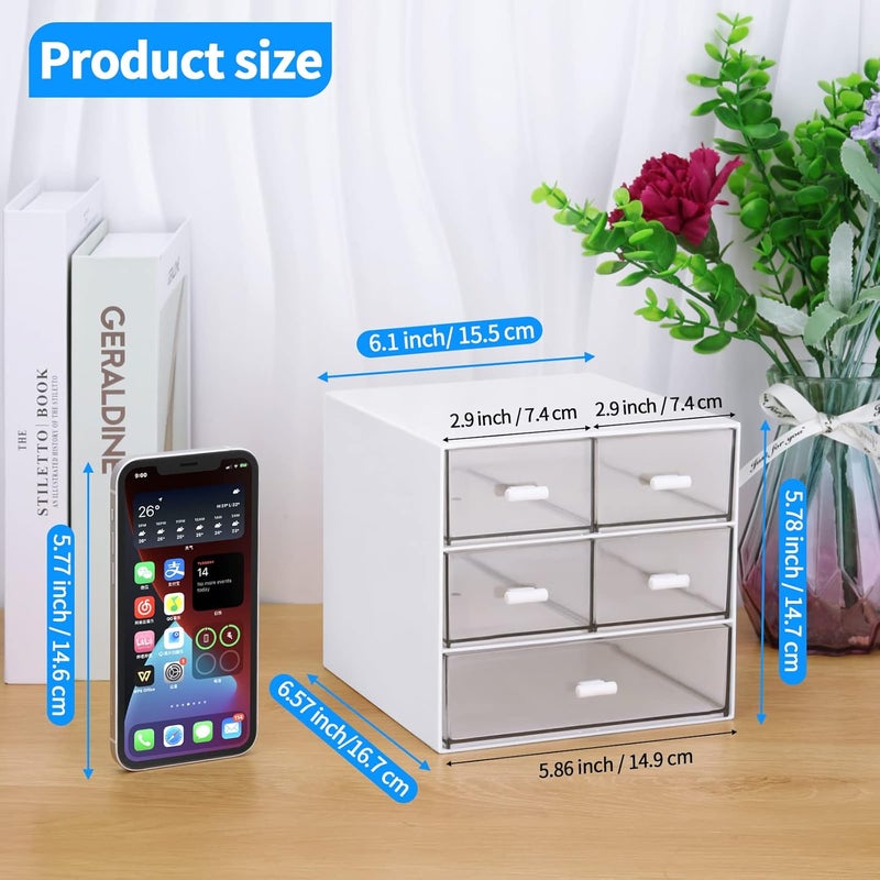 LETURE Desk Organizer with 5 Drawers, Rectangular Office Stationery Supplies Desktop Drawers, Plastic Makeup Storage, Suitable for Office, School, Home (White & 5 Drawers) - Image 3